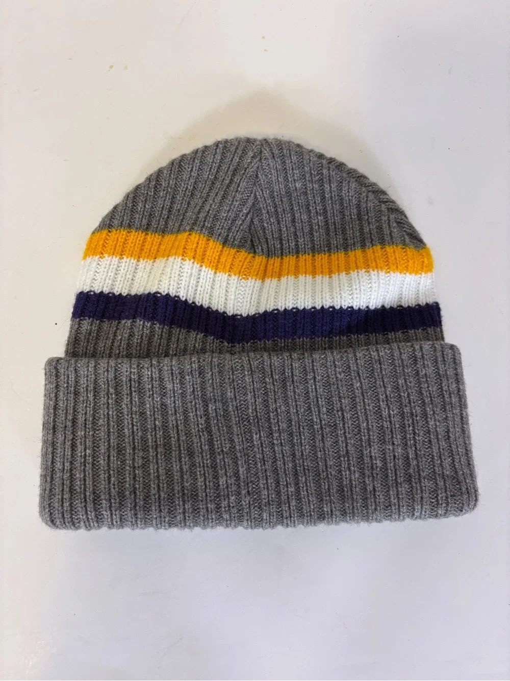 47 Minnesota Vikings Football Gray Knit Cuffed Beanie with Stripe Accents Unisex